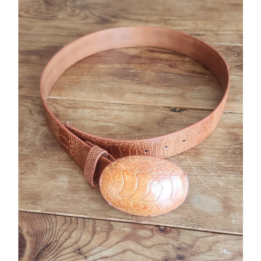 Vintage  Y2K Los Altos Caiman Alligator Unisex Belt Beige Leather Exotic Lizard Skin Western Oryx