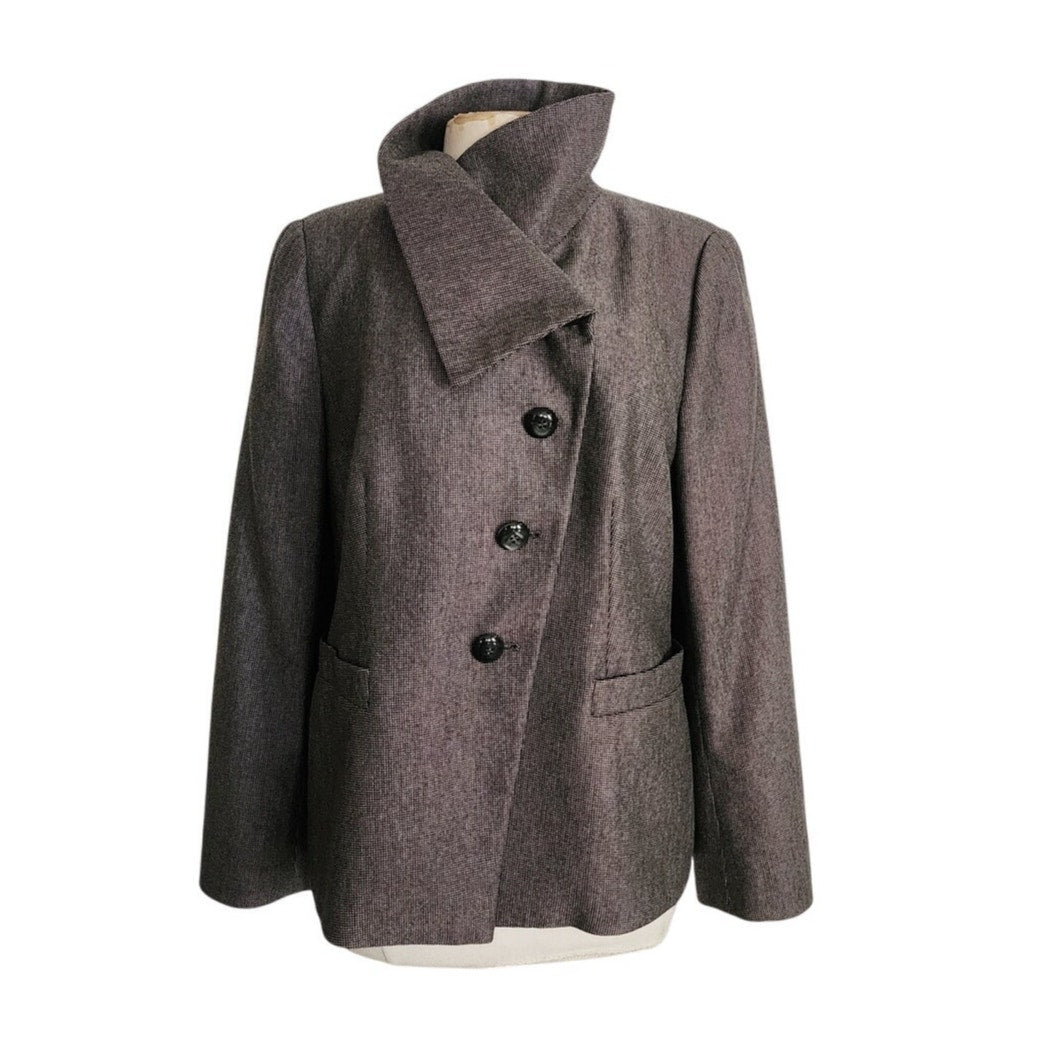 2010 Armani Collezioni Blazer Gray Microgrid Wool High Collar / L