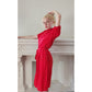 Vintage 80s Red Silk Dress Short Sleeves Belted