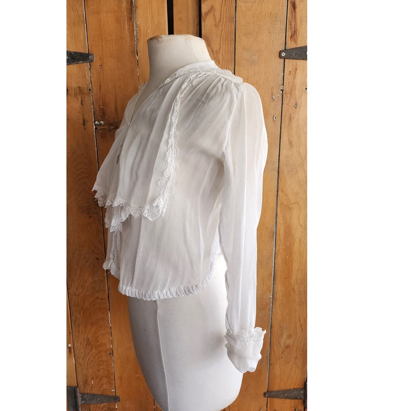 Antique Edwardian White Blouse Frilly Front Panel Sailor Collar