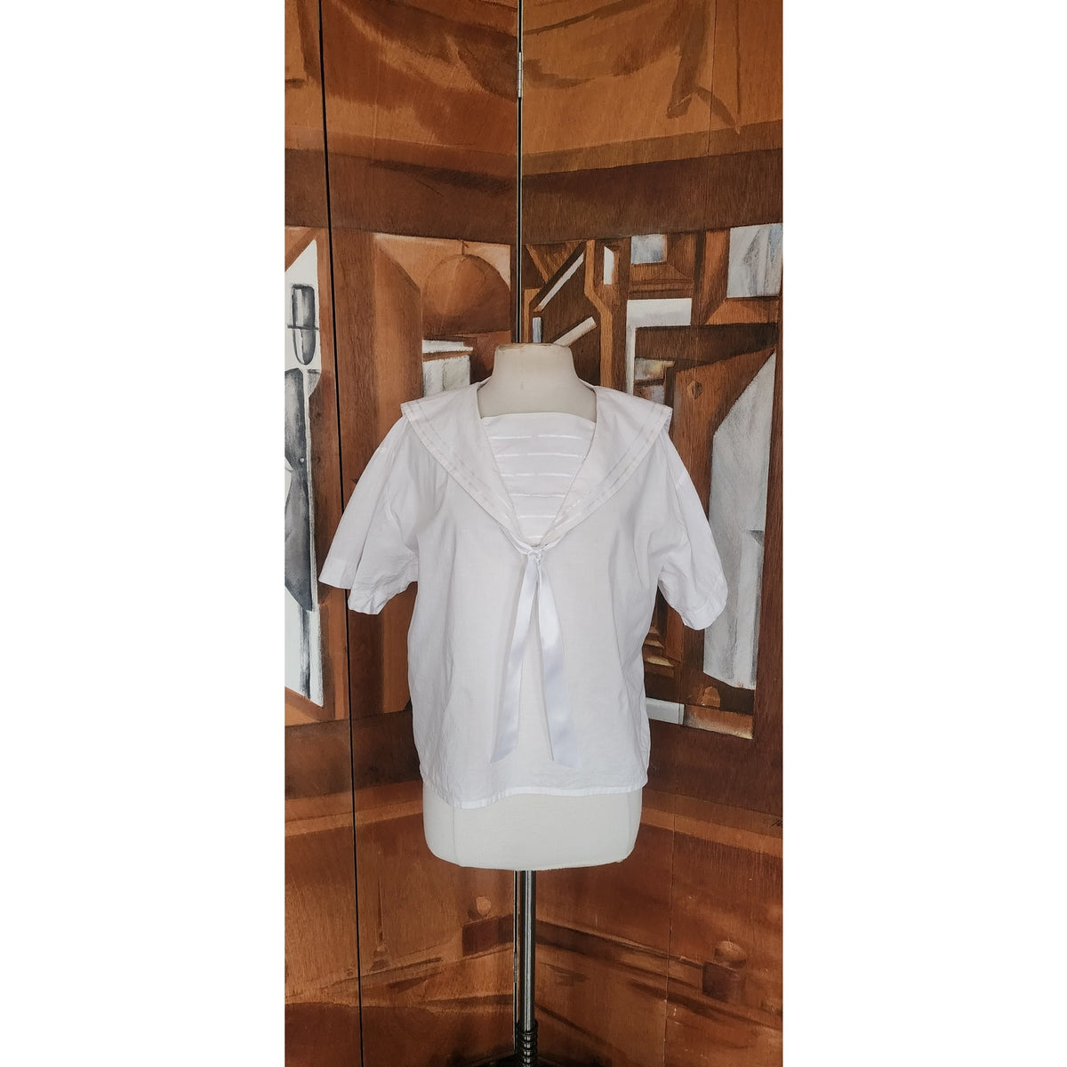 Vintage 80s LAURA ASHLEY Blouse Sailor Collar White Cotton Shirt Neo Edwardian