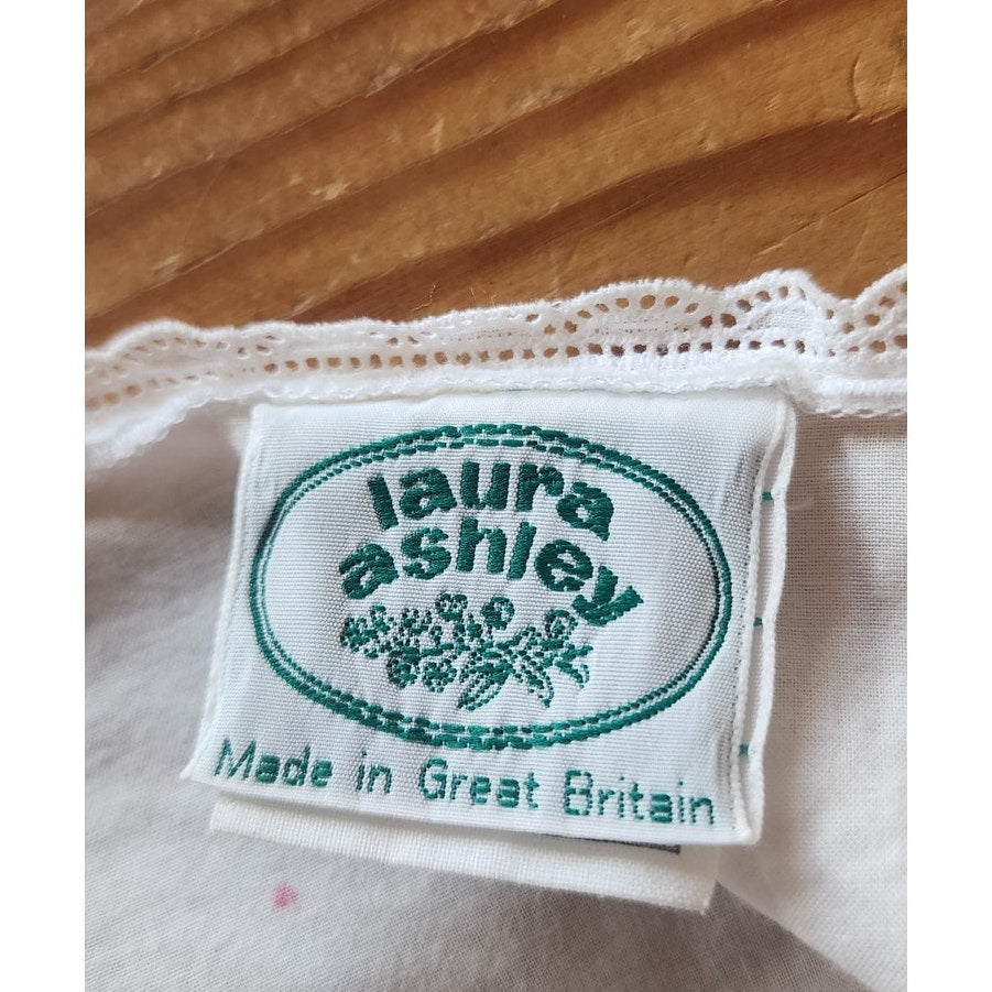 Vintage 80s Laura Ashley White Cotton Eyelet Sleeveless Top Red Micro Polka Dot