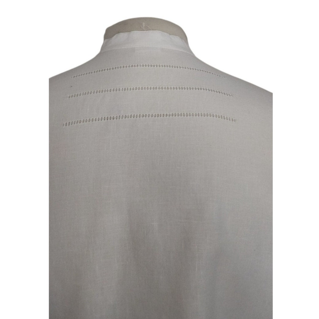 Vintage Issey Miyake Mens Shirt White Linen Button Down Asymmetrical Closure Mandarin Collar