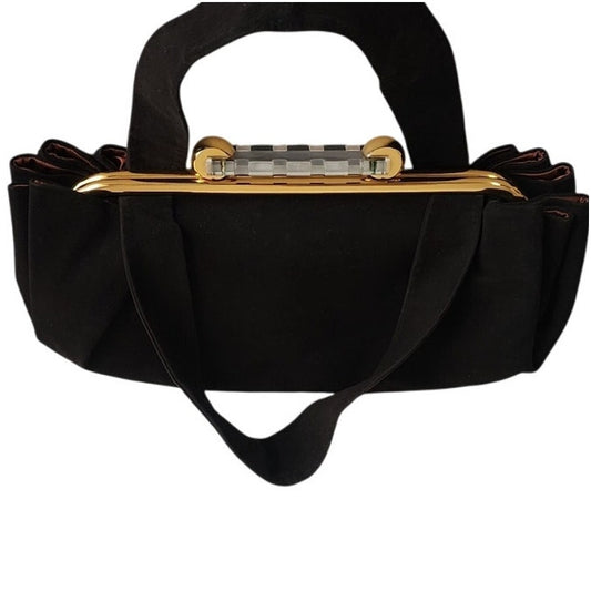 40s Handbag Brown Suede Lucite Clasp Art Deco Koret