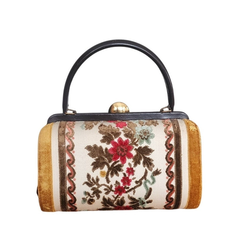 Vintage Tapestry Handbag Milch Floral Chenille Brocade Boho Purse