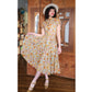 Vintage 40s Floral Print Short Sleeve Button Front Cotton Midi Day Dress w/Pockets Circle Skirt