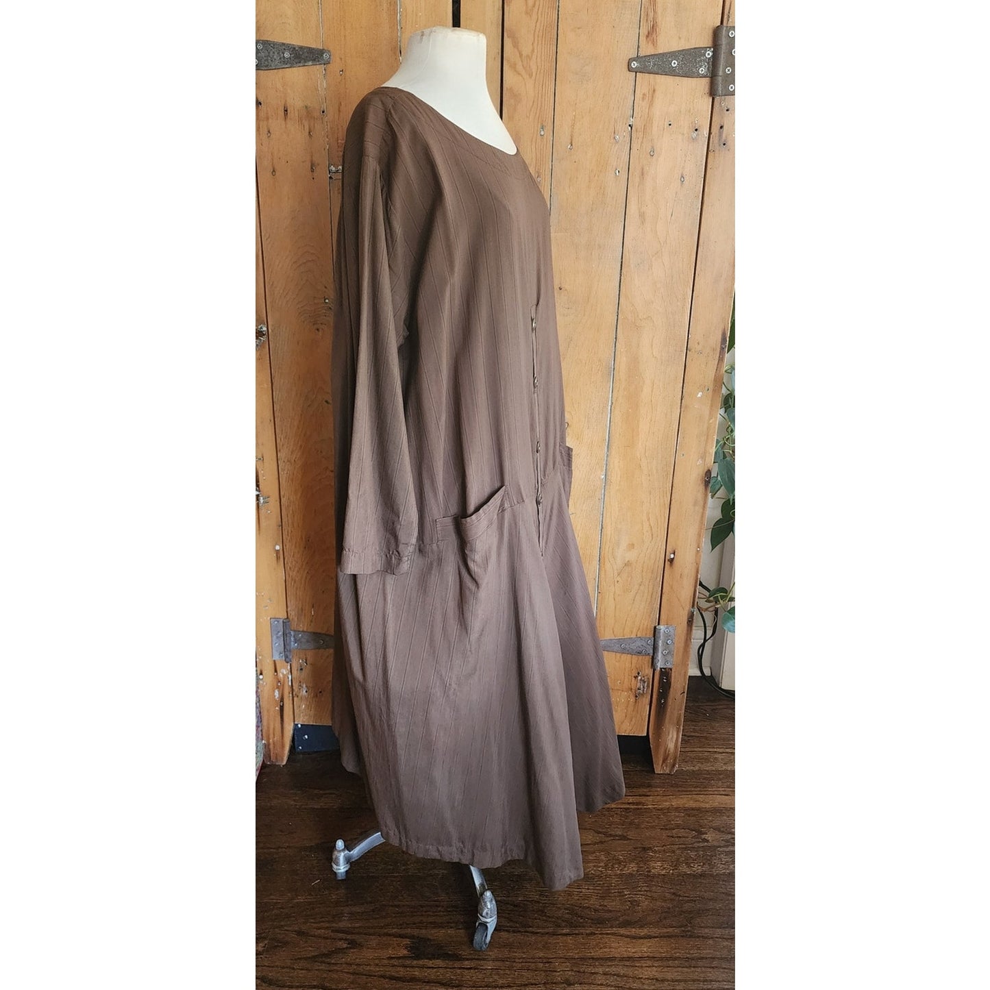 Vintage 2000s J Morgan Puett Dress in Brown Striped Silk