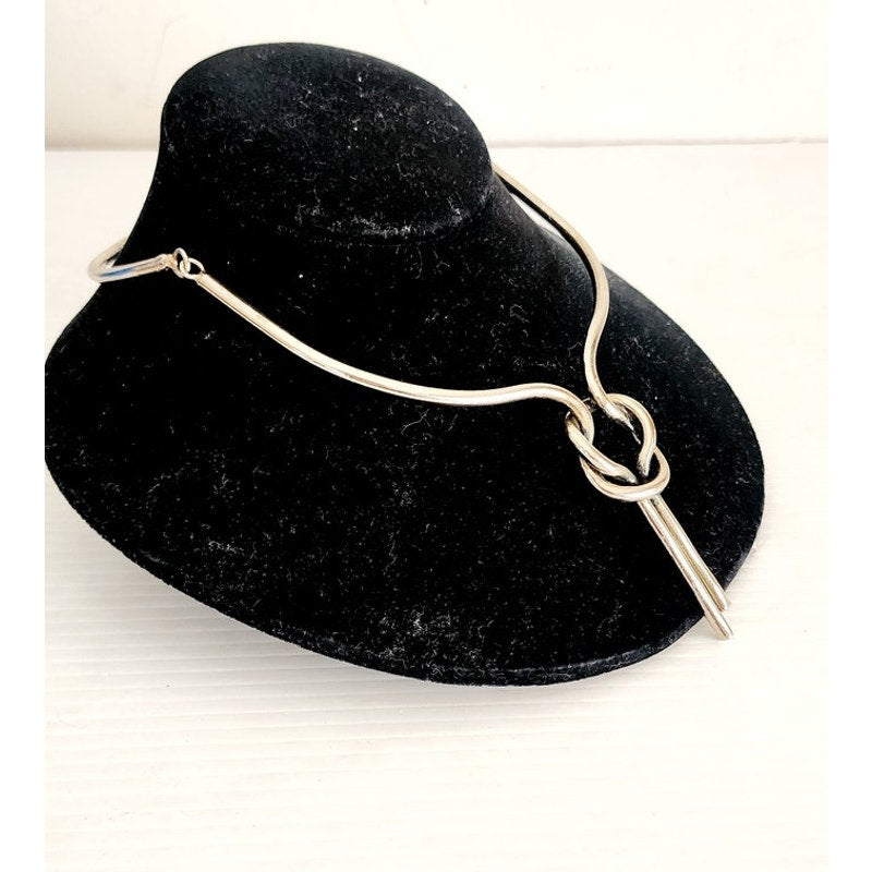 Vintage Silver Metal Necklace Tie Knot Modernist