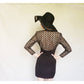 Vintage 1980s Black Party Dress Crochet Lace Nude Illusion Long Sleeved Kathryn Dianos Zip Front