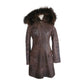 Vintage Y2K Brown Leather Parka Coat w/Fur Lined Hood & Shearling Liner Fitted S