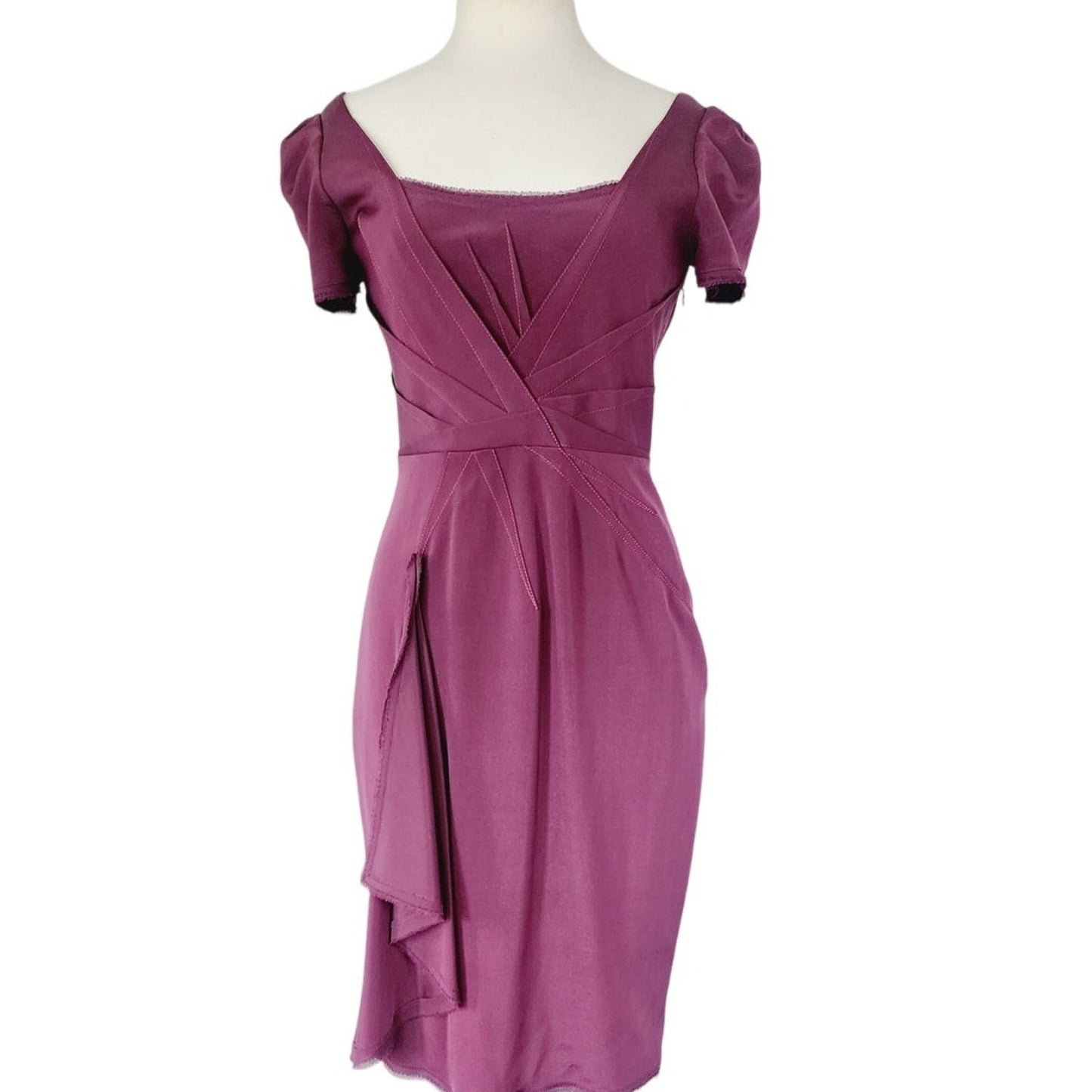Vintage 2000s Zac Posen Dress Plum Purple with Side Waterfall Scarf NWT