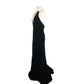 Vintage 1990s Ralph Lauren Evening Dress Black Velvet Halter Top Cream Silk Collar