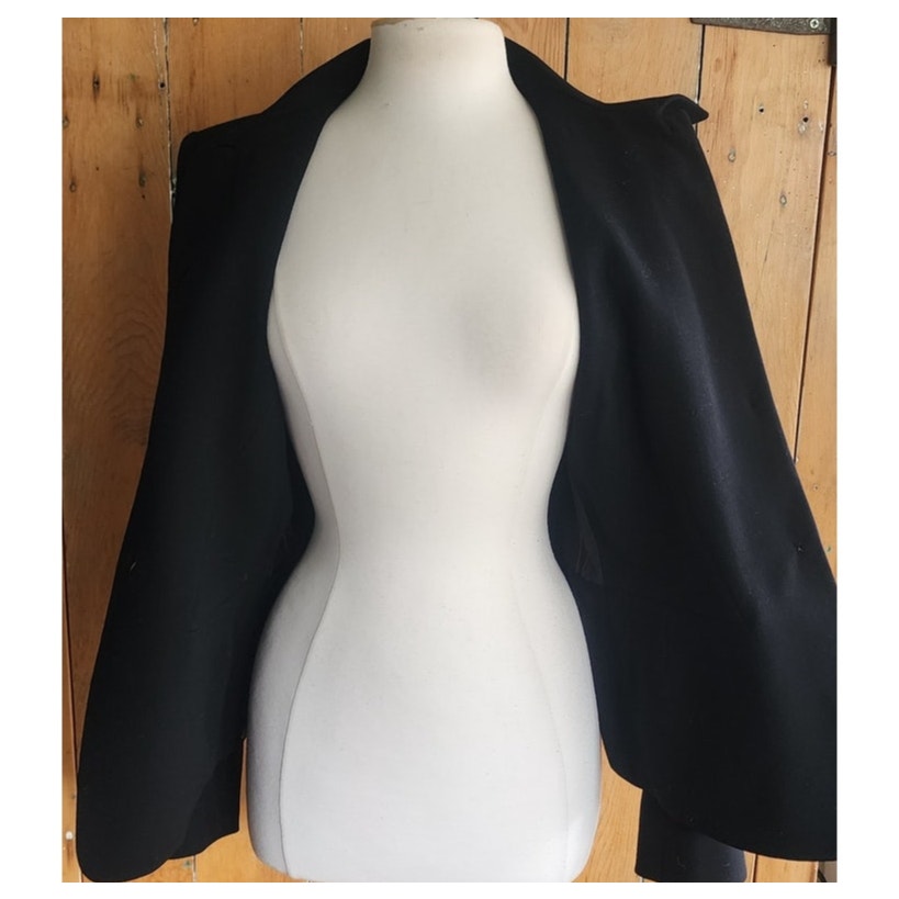 Vintage Hermes Blazer Black Wool Three Button Closure / M