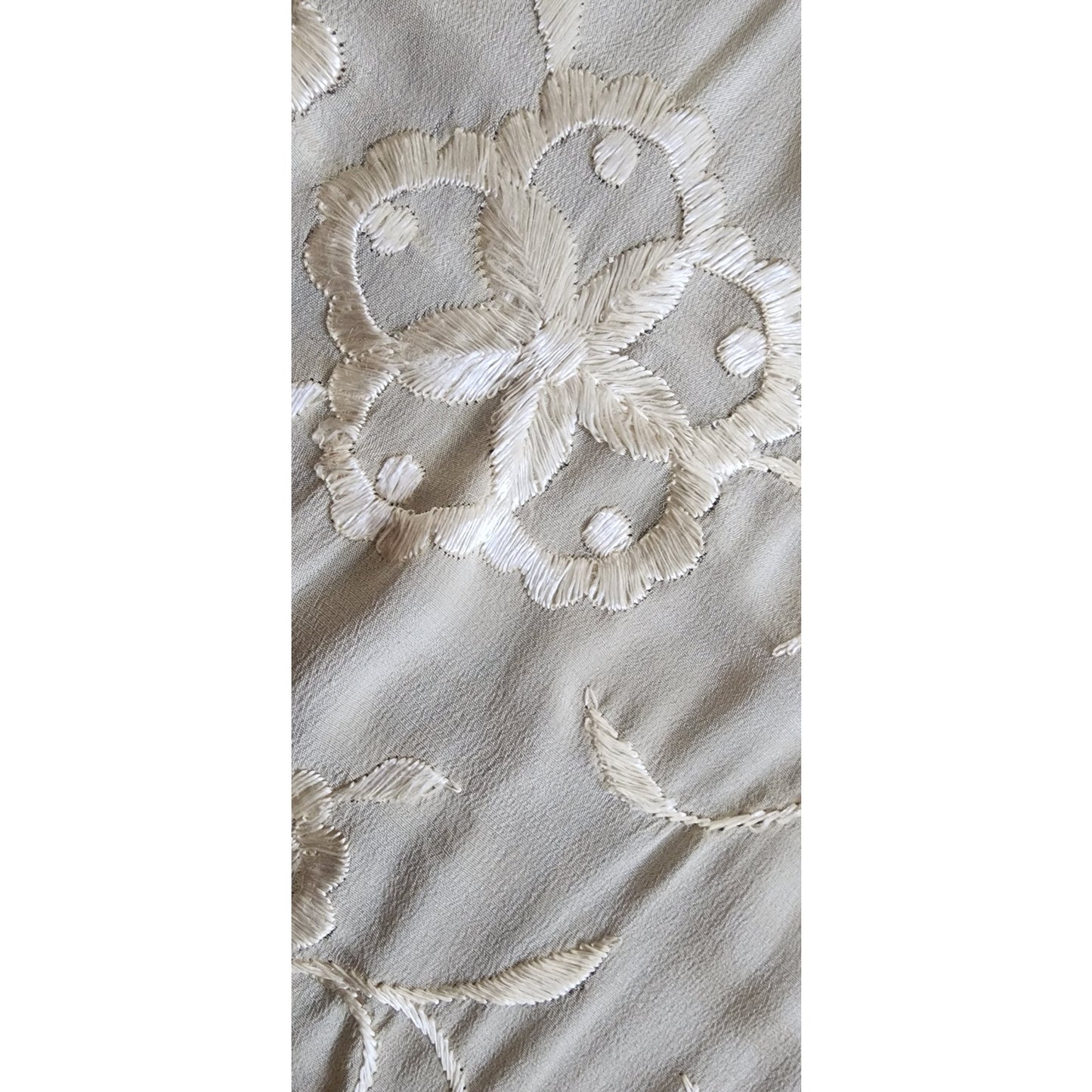Vintage 1920s Piano Shawl Ivory Silk Embroidered Long Macrame Fringe Manila Evening Wrap