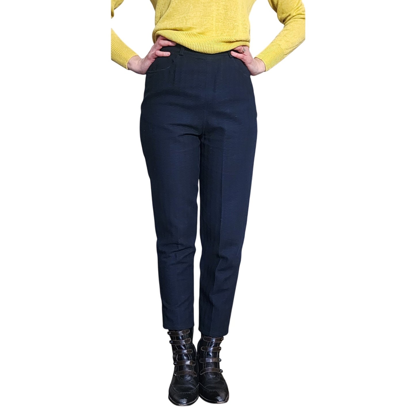 Vintage 90s ISAAC MIZRAHI Pants Black Textured Cotton Pants Waist 28 Made in USA