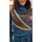 Vintage 80s KOOS VAN DER AKKER Dress Blue Green Knit Floral Applique Gold Trim