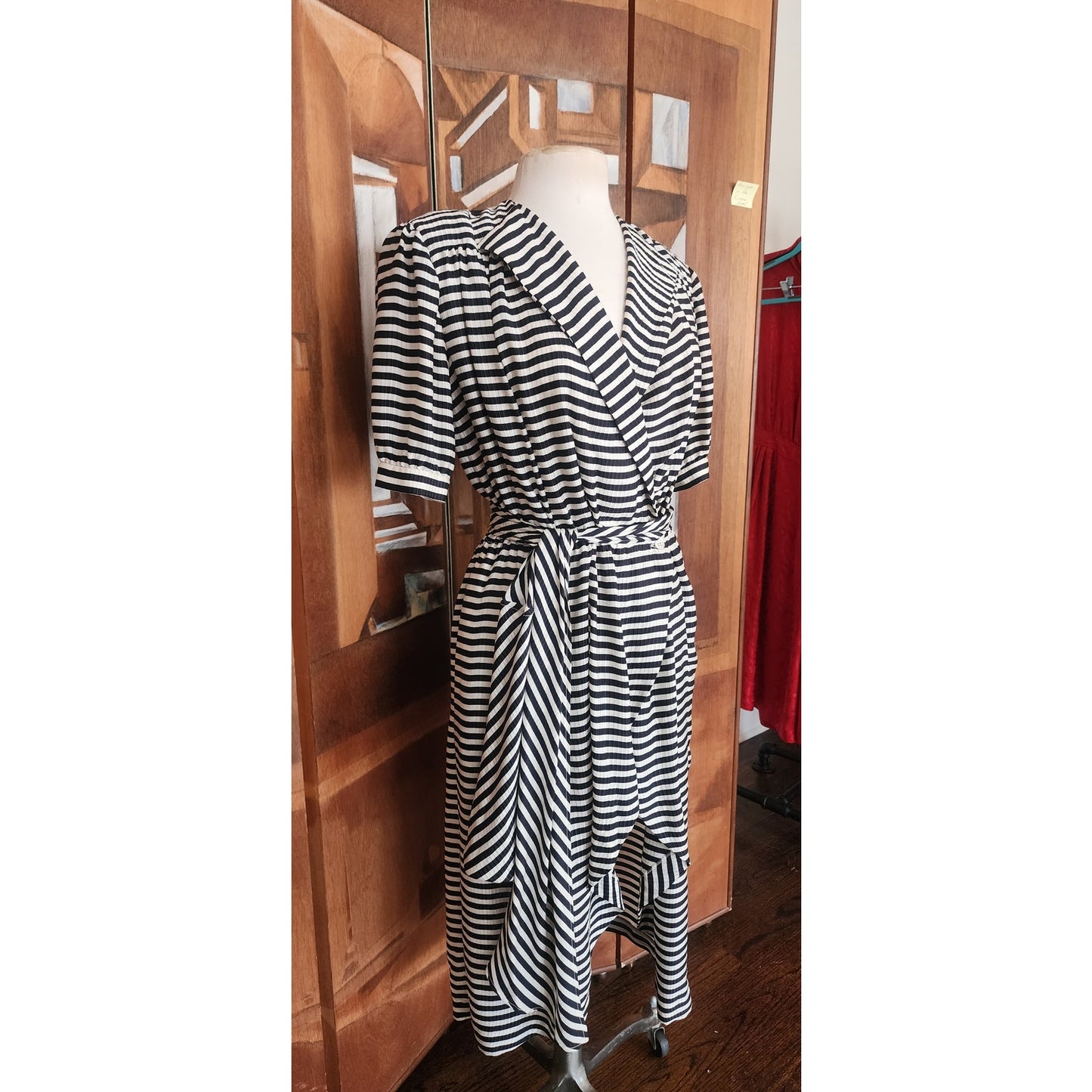 Vintage 1980s Archival Armani Dress Silk Striped Wrap Midi  White Label IT 38