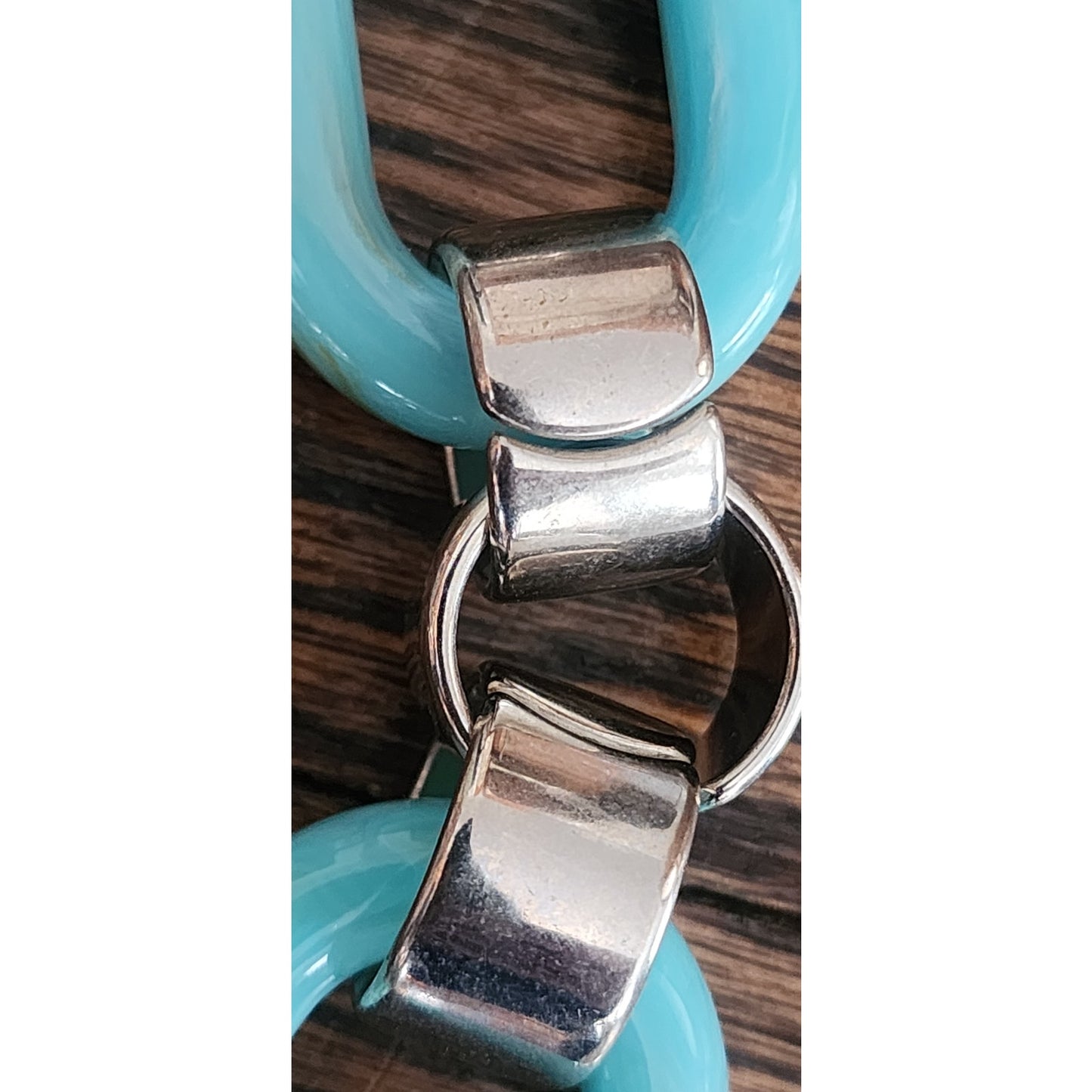 Vintage Y2K PONO by Joan Goodman Resin Chain Link Necklace Aqua Blue Silver Statement Italy