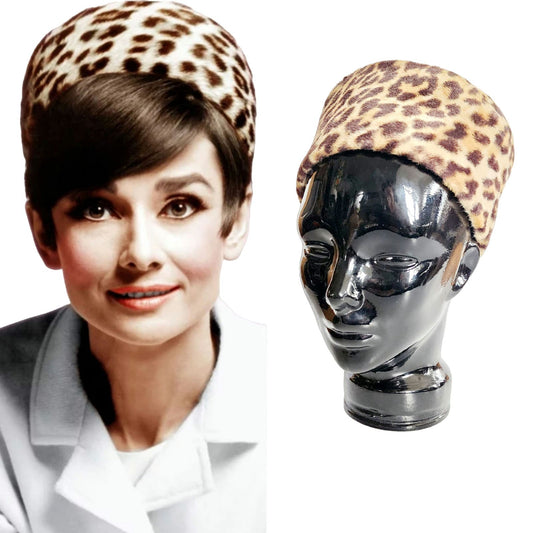 Vintage 60s Animal Print Hat Toque Cheetah Leopard Pattern