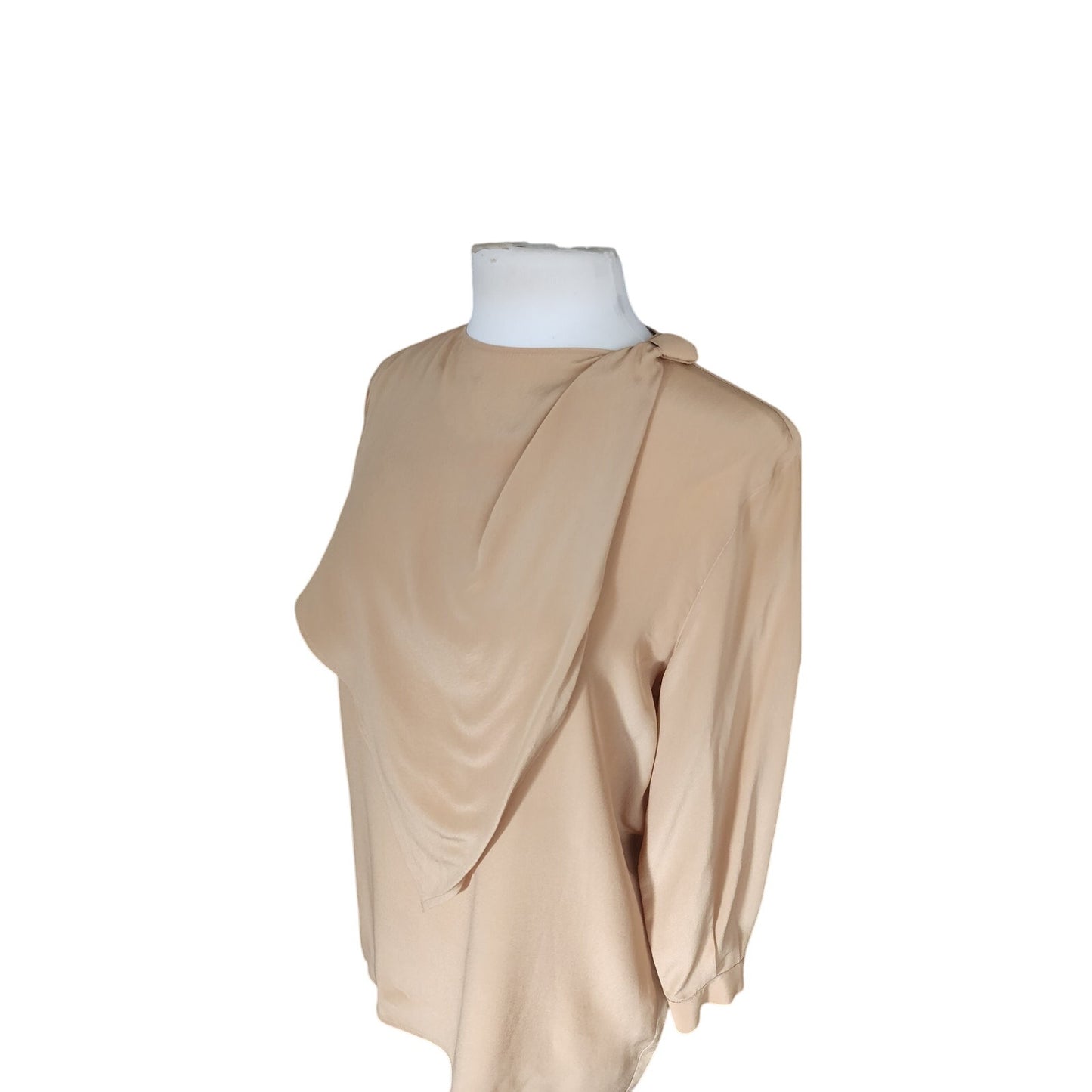 Vintage 1990s Beige Silk Blouse w/Scarf Panel Armani Collezioni / S