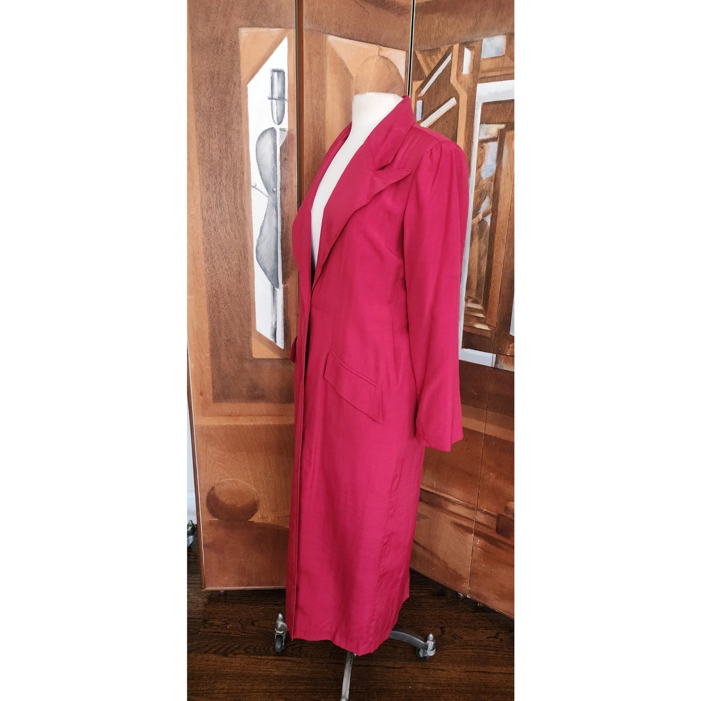 Vintage 90s Burgundy Red Spring Coat Rayon with White Buttons / M