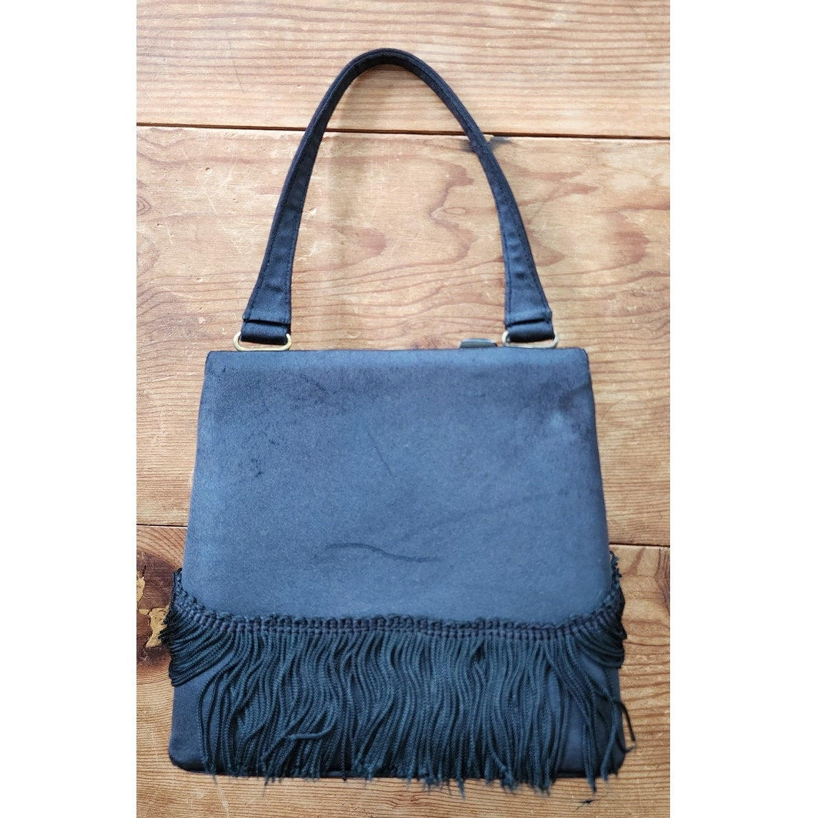 Vintage 60s Black Handbag Silk Fringe Mod