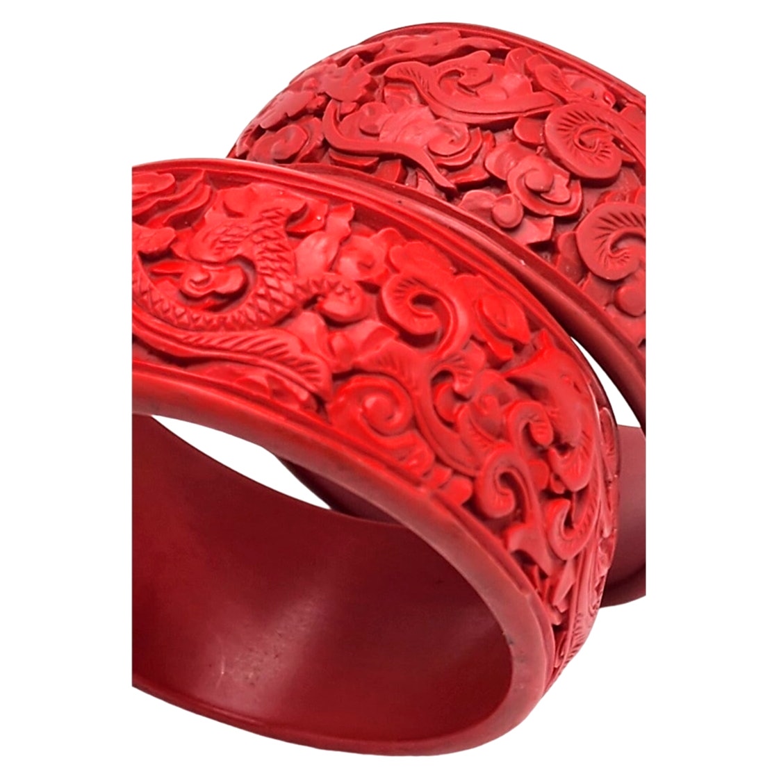 Vintage Cinnabar Bangles Red Carved Chinese Bracelets