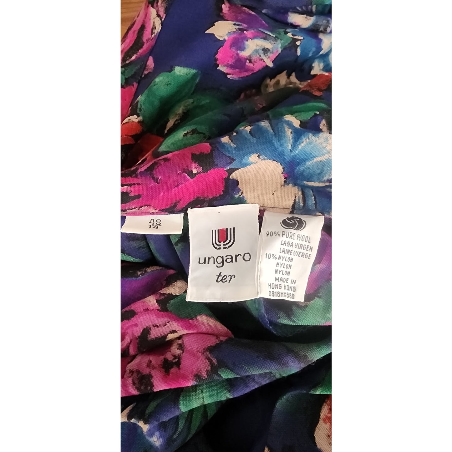 Vintage 1980s UNGARO Sac Dress Dark Floral Print Wool w/Sash Necktie / M
