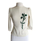 Vintage 40s Cream Top Green Leaf Applique