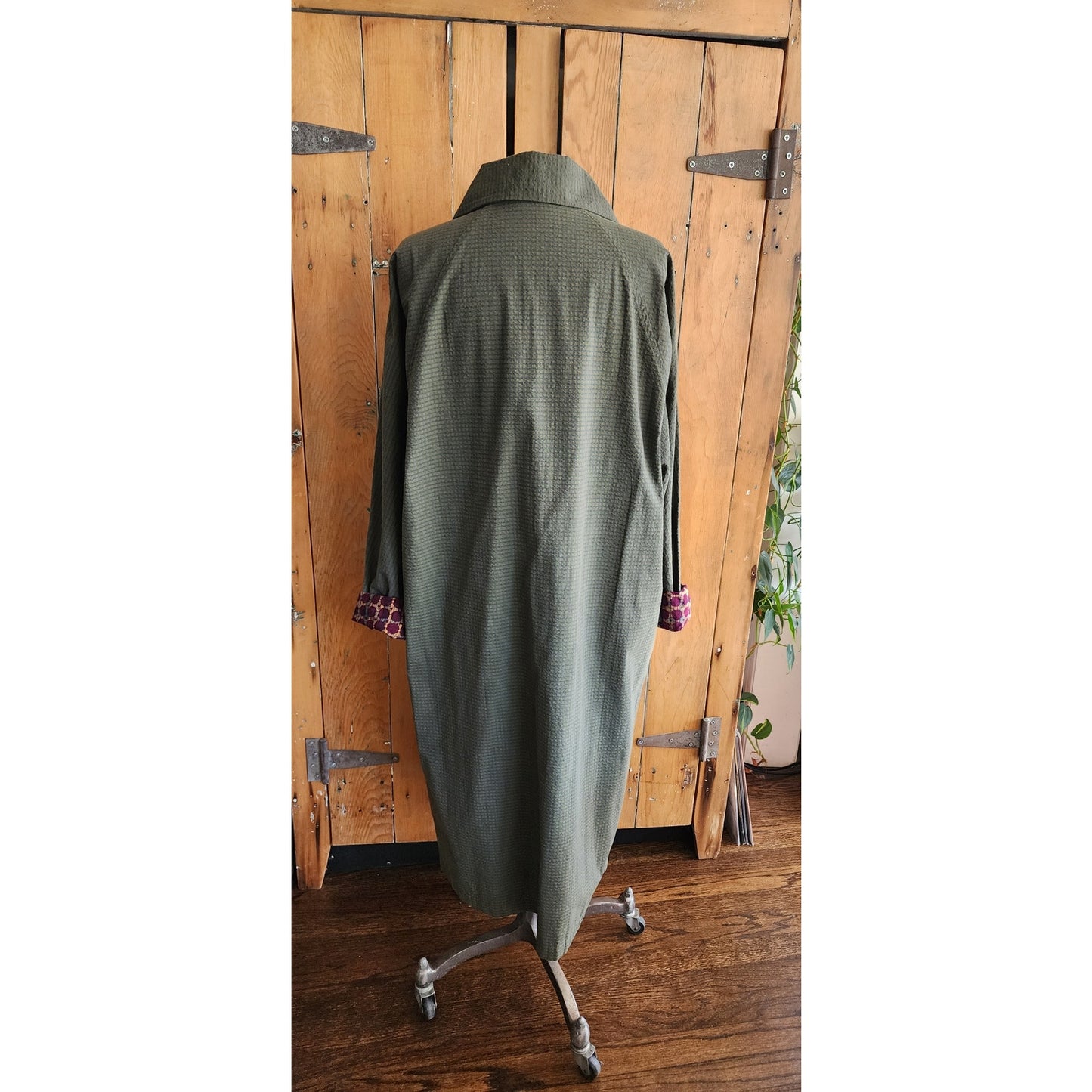 Vintage Su Zen Green Dress Button Down Front Seersucker