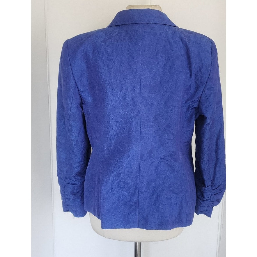 Vintage Escada Blue Blazer Printed Silk w/Agate Stone Button / L