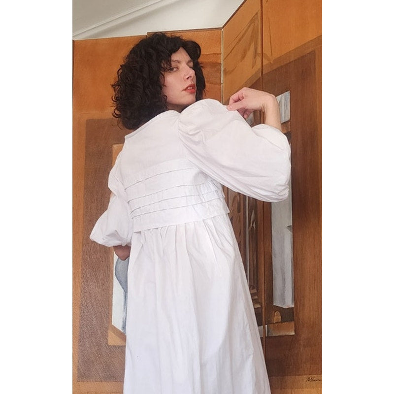 Vintage 80s Barboglio Neiman Marcus White Cotton Puff Sleeve Prairie Peasant Dress