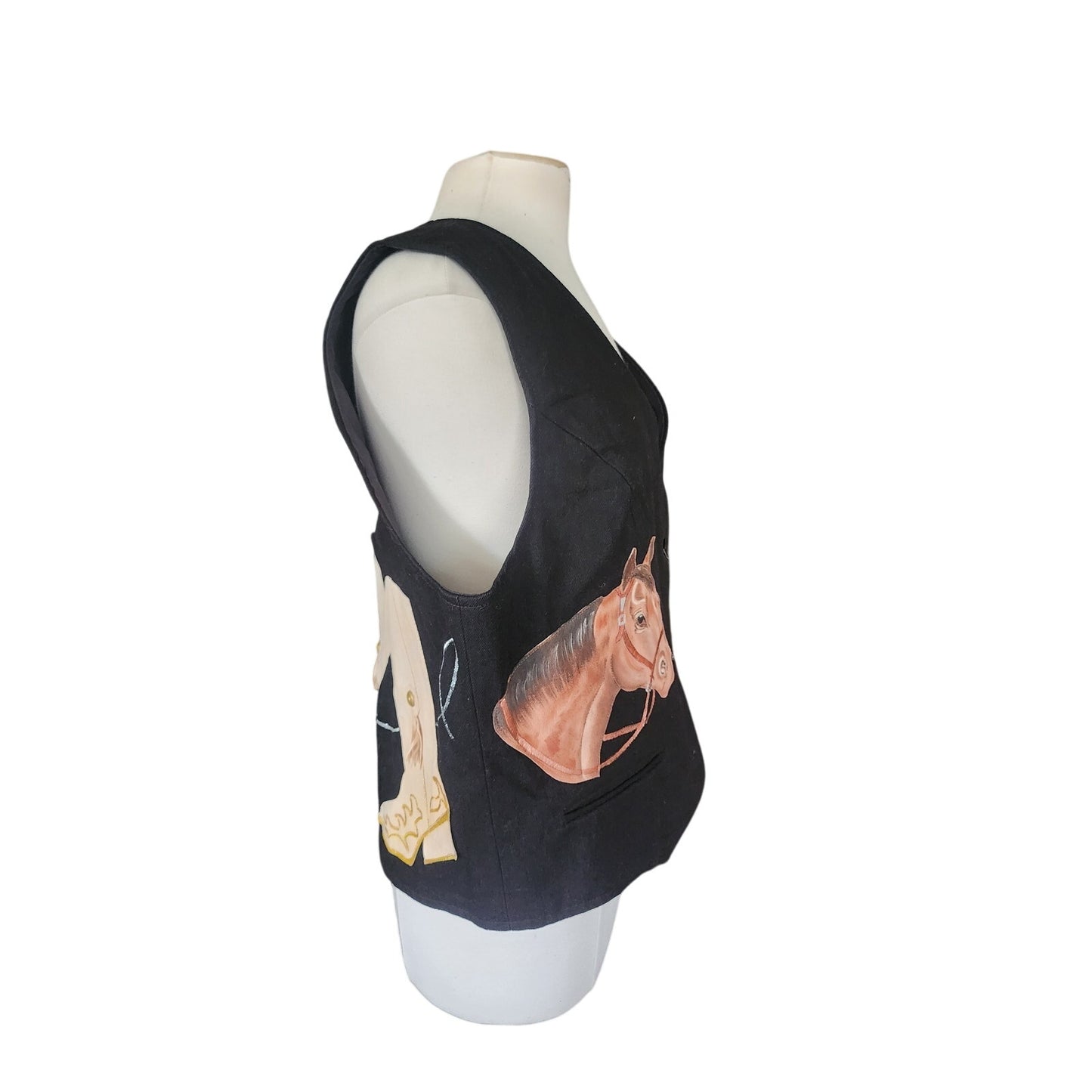 Vintage Womens Vest "Hooked On Country" Cowboy Boots Horse Equestrian Applique / Large