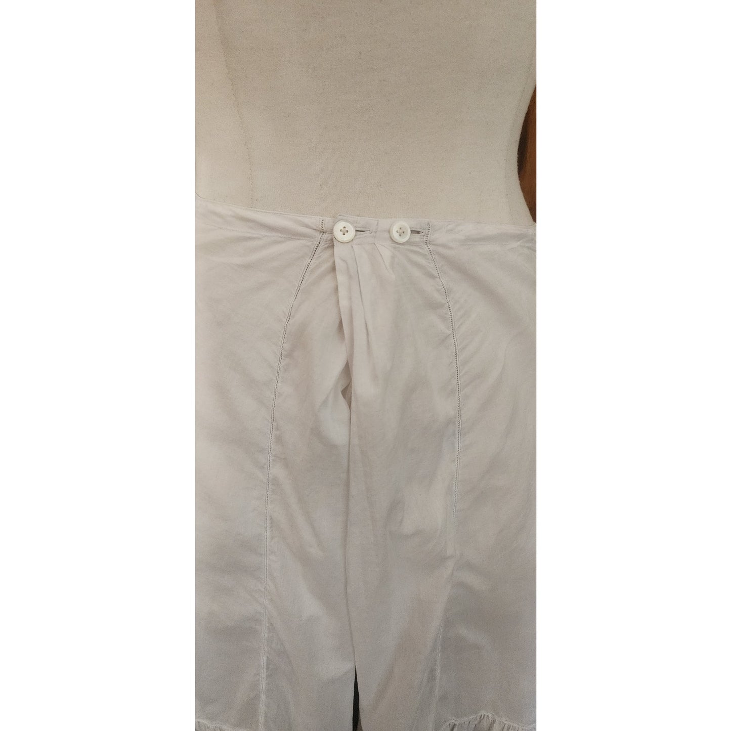 Antique White Cotton Bloomers Underwear Pantaloons Open Crotch Lace Trim