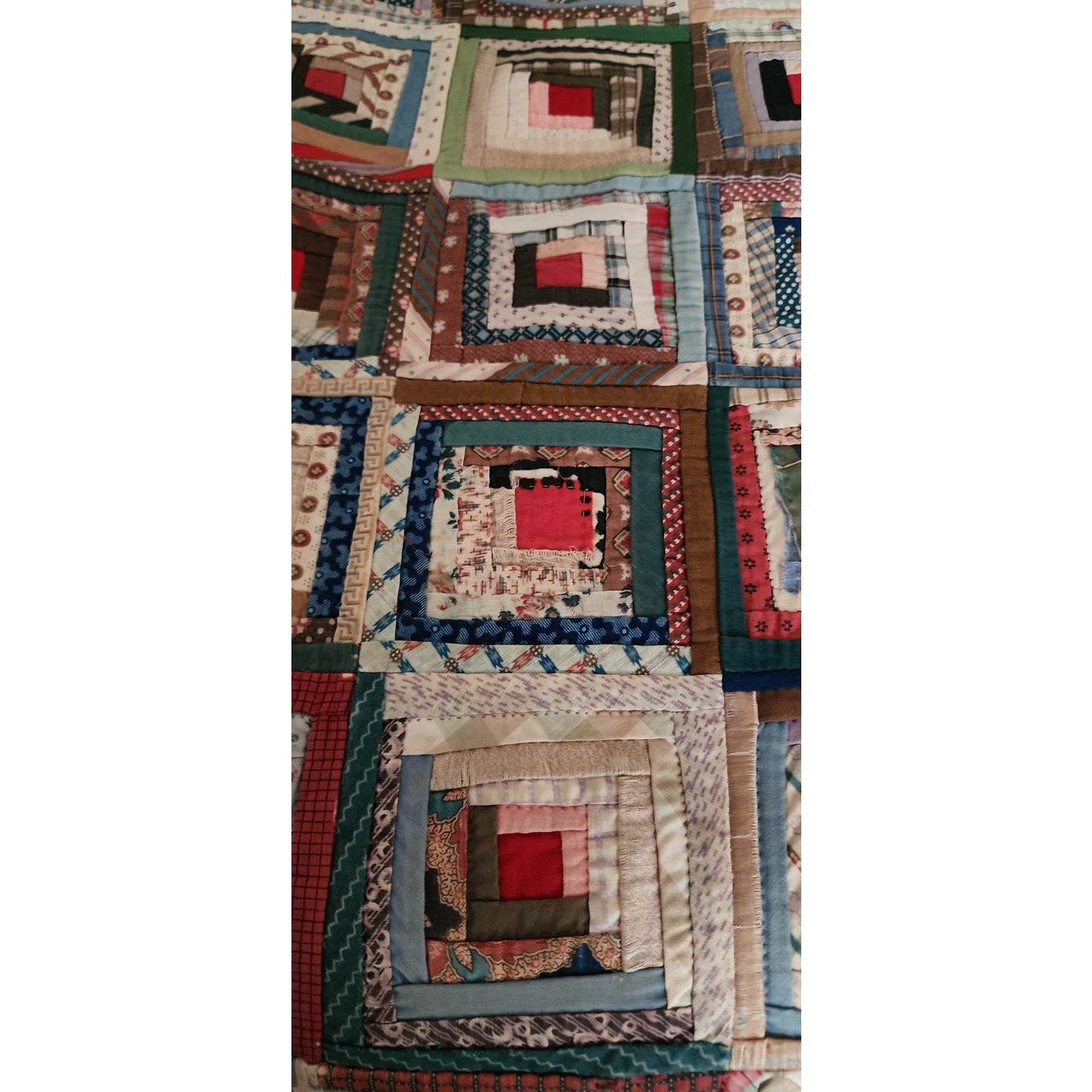 Antique Civil War Quilt Barn Raising Log Cabin Concentric Diamonds