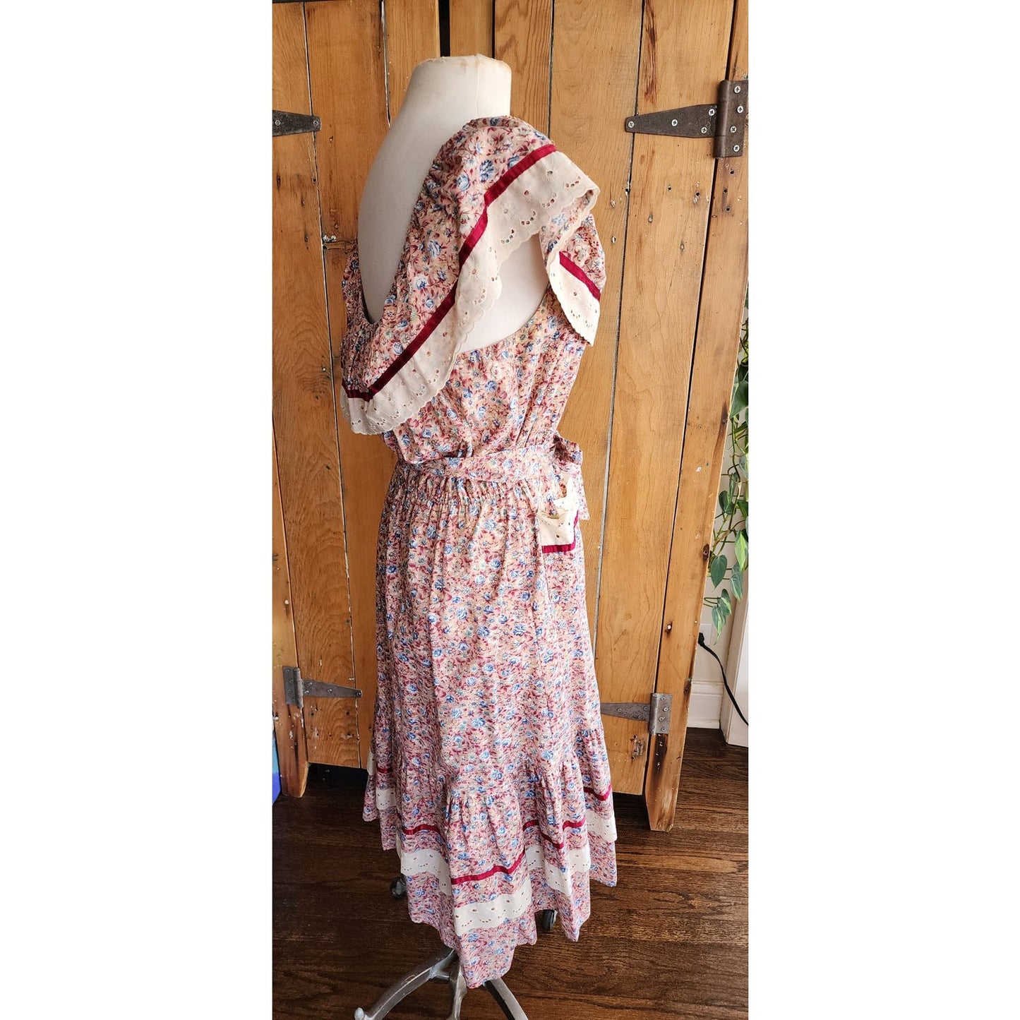 Vintage 70s Prairie Dress by Young Edwardian, Off the Shoulder, Floral Print Cotton