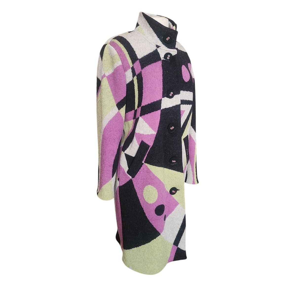 Vintage 90s Geiger Austria Boiled Wool Coat Abstract Geometric Mosaic