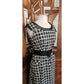 Vintage 50s Cotton Print Dress Black White Check Belted / M to L