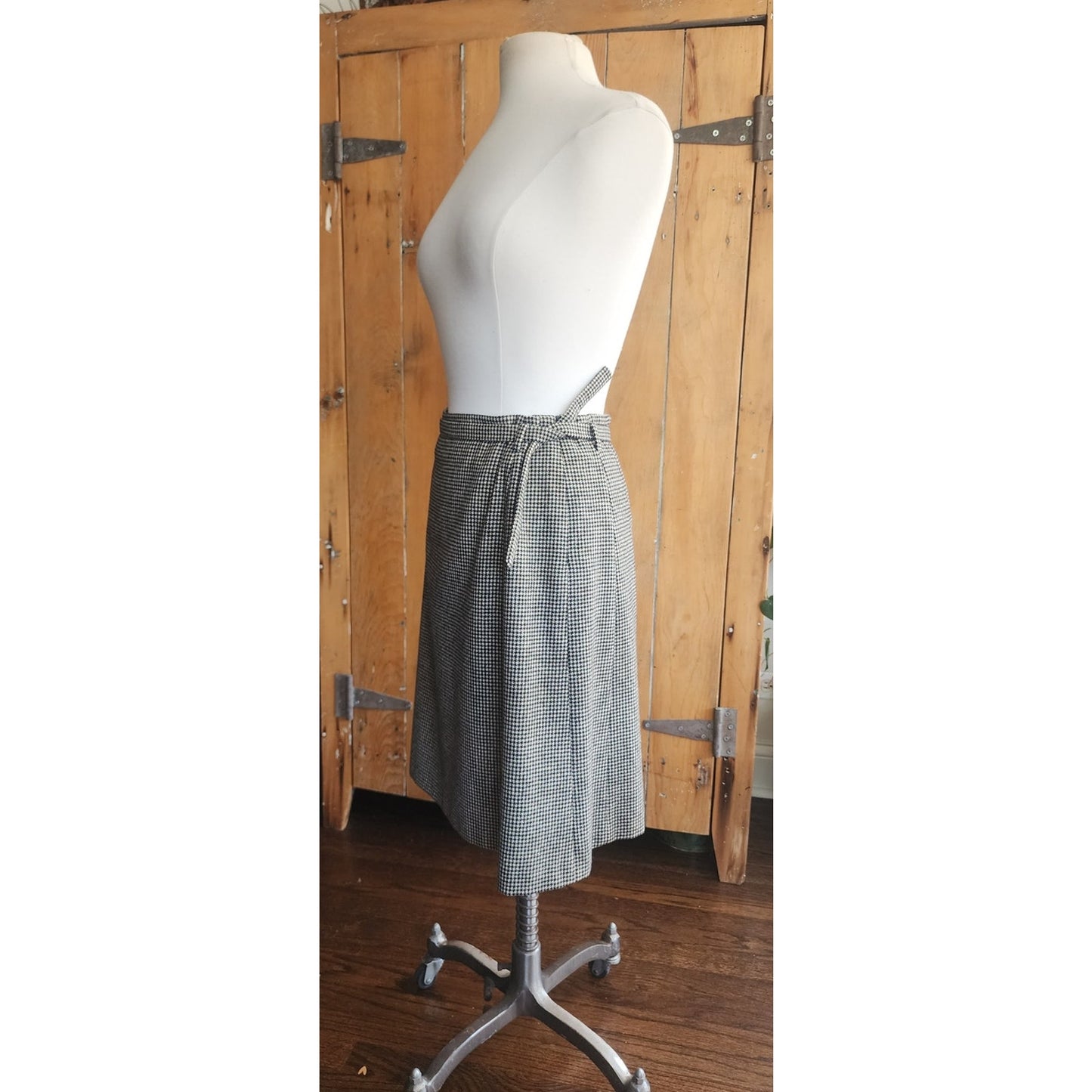 Vintage Dries Van Noten Wool Skirt Houndstooth Pattern w/ Belt Sash / Medium