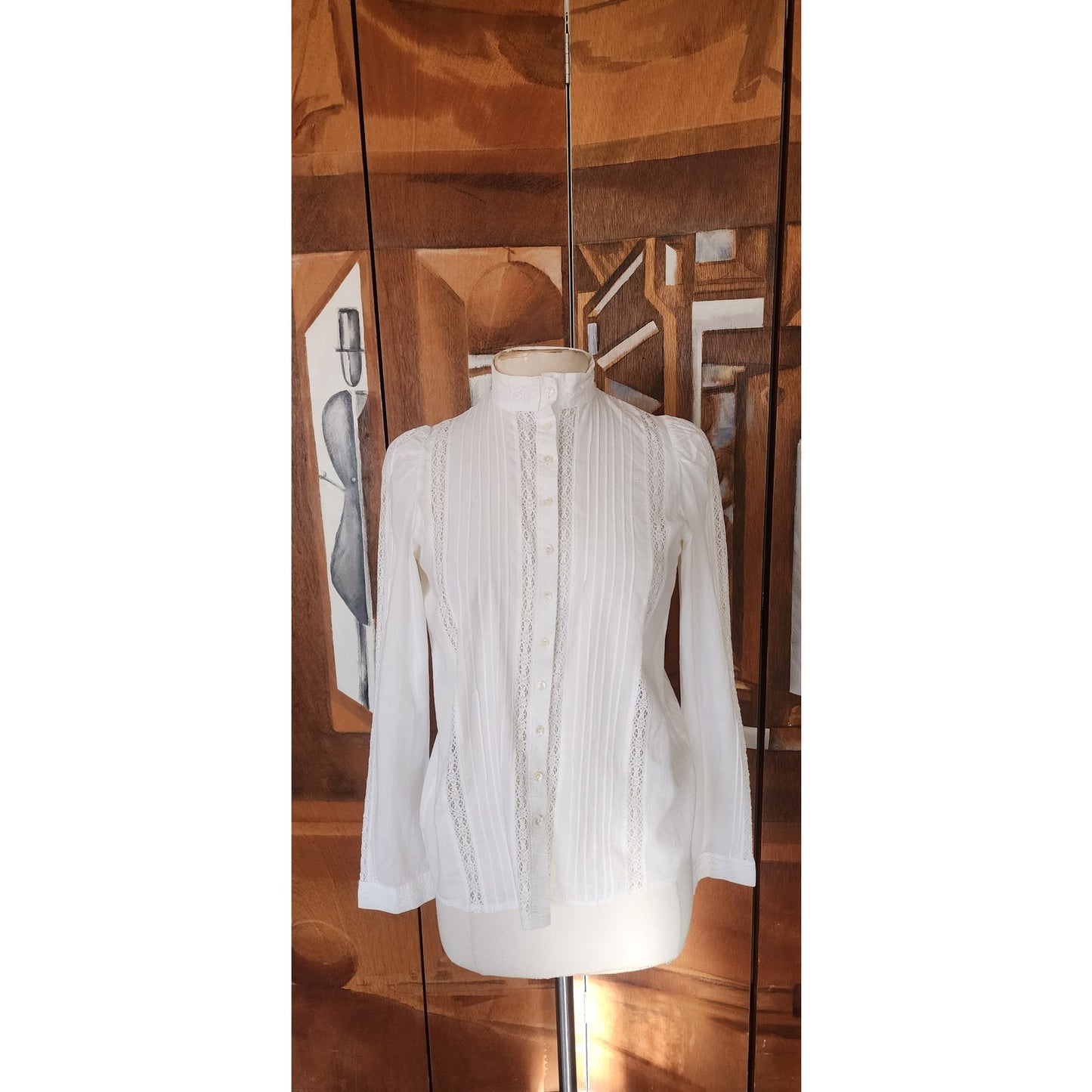 Vintage 70s Laura Ashley Blouse White Cotton Lace Crochet Neo Edwardian