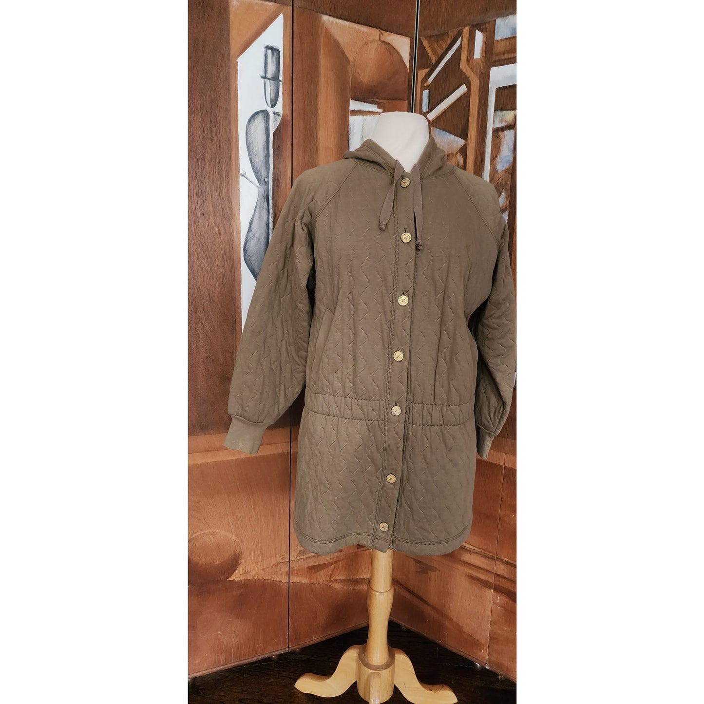 Vintage Sonia Rykiel 90s Quilted Hooded Jacket Brown Mid-Length / M