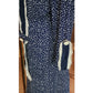 Vintage 20s Silkprint Day Dress Navy Blue White Cream Long Sleeves / S