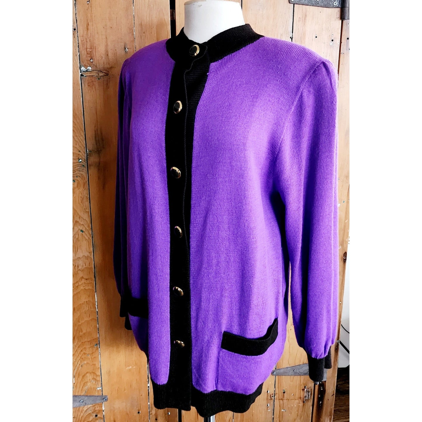 Vintage 80s St John Sweater Jacket Purple Knit