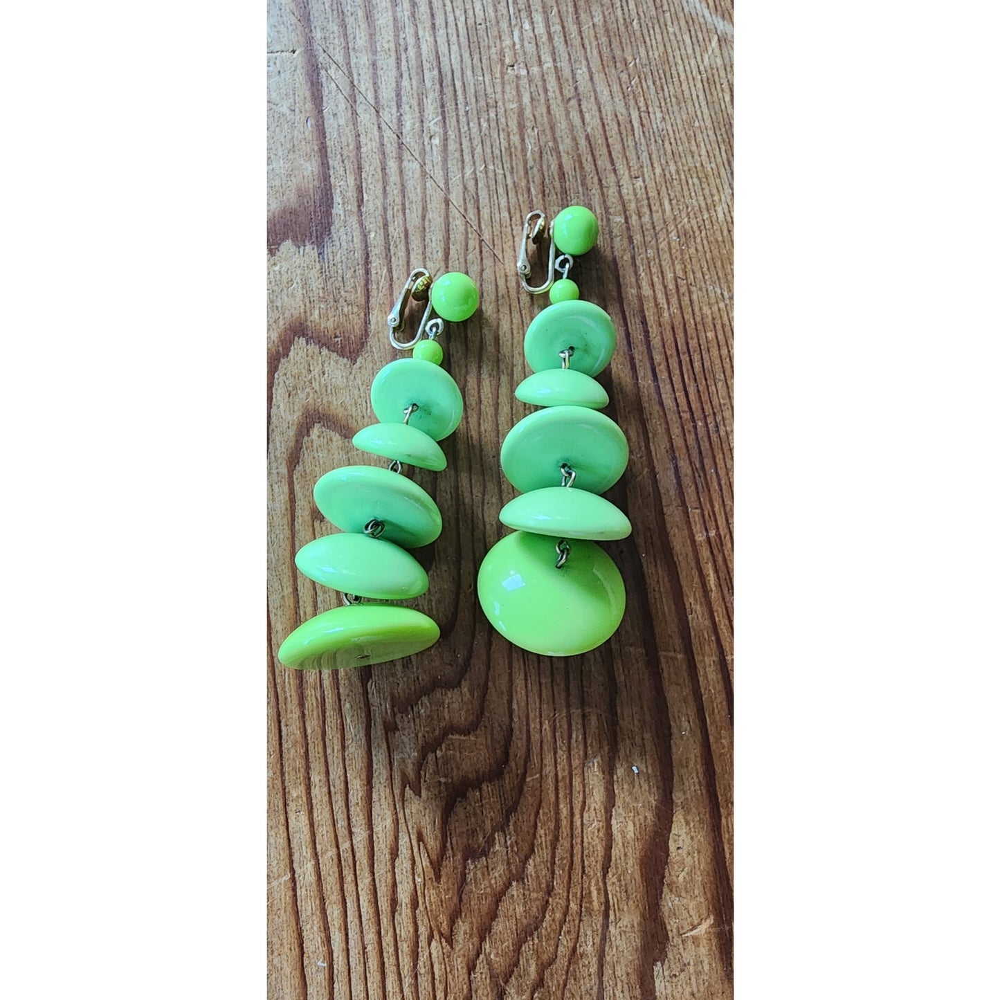 Vintage 60s Green Dangle Earring Clips Oversized Mod