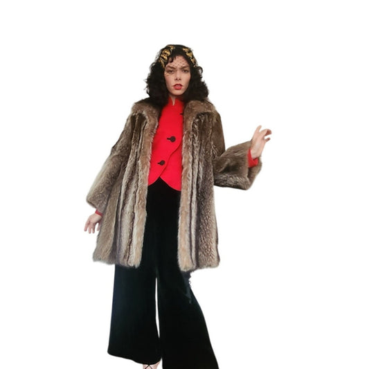 Vintage 70s Fur Coat Silver Tipped Raccoon Hip Length Revillon SATC