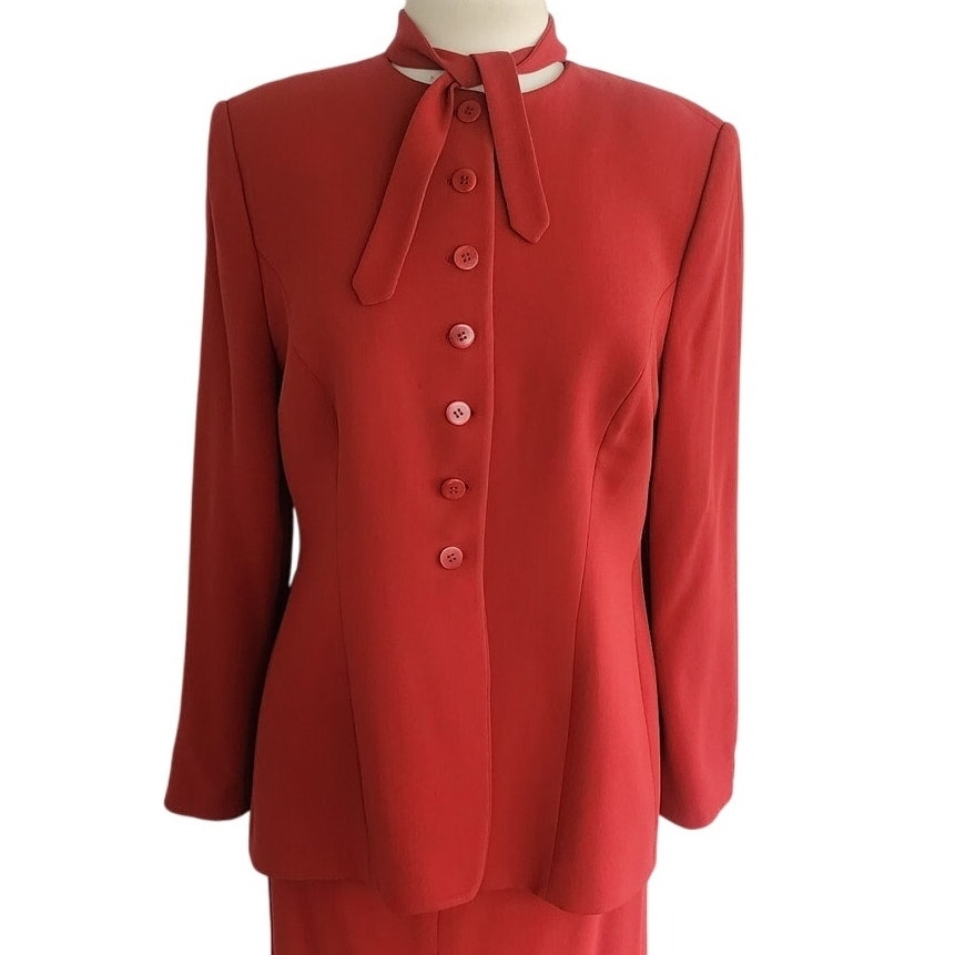 Vintage 1990s Armani Black Label Rust Red Skirt Suit IT 50