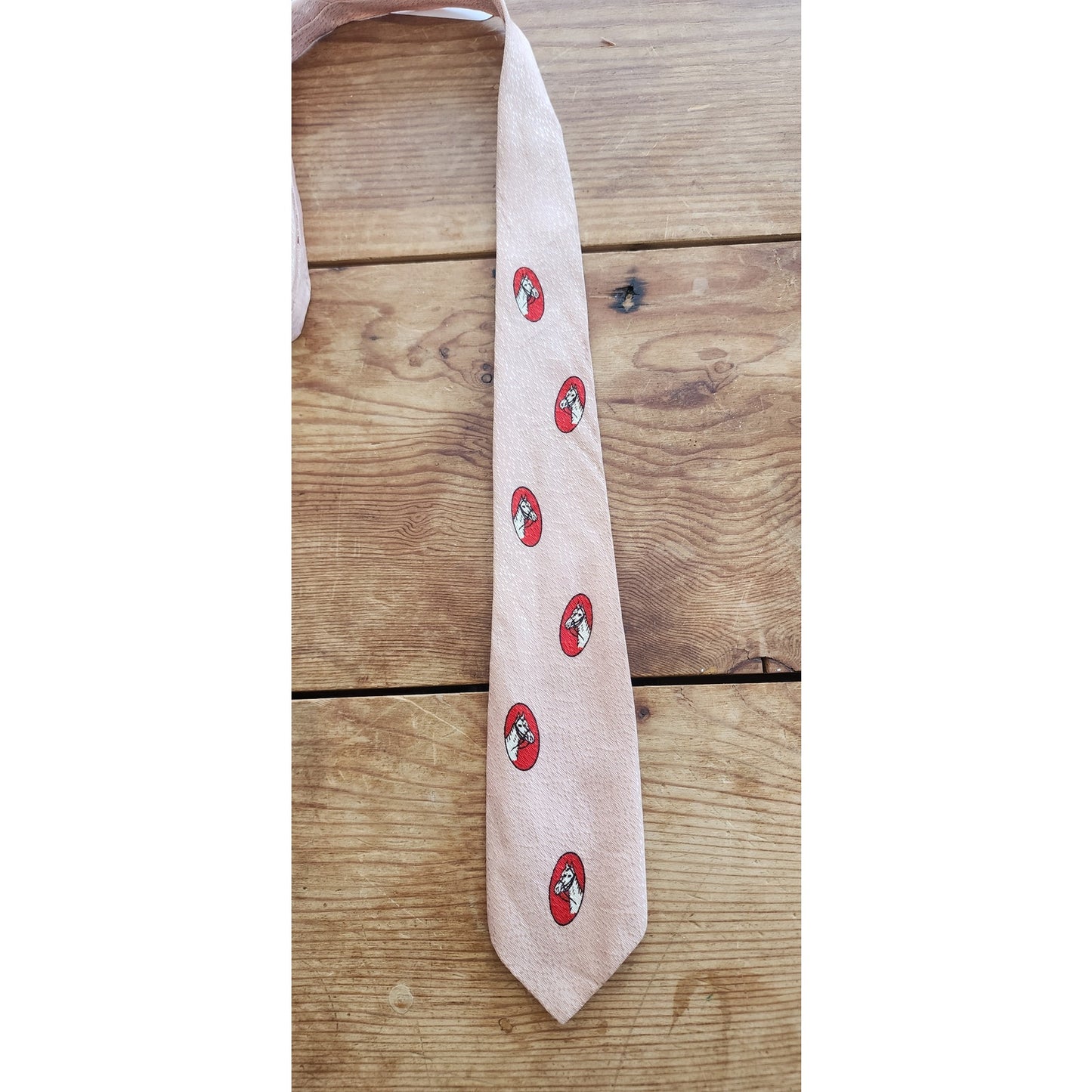 Vintage 30s Mens Tie Pink w/Red Horses Graphic Print