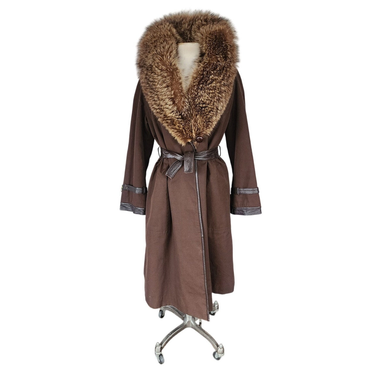 Vintage 70s SILLS A Bonnie Cashin Design Brown Leather Raccoon Fur Coat
