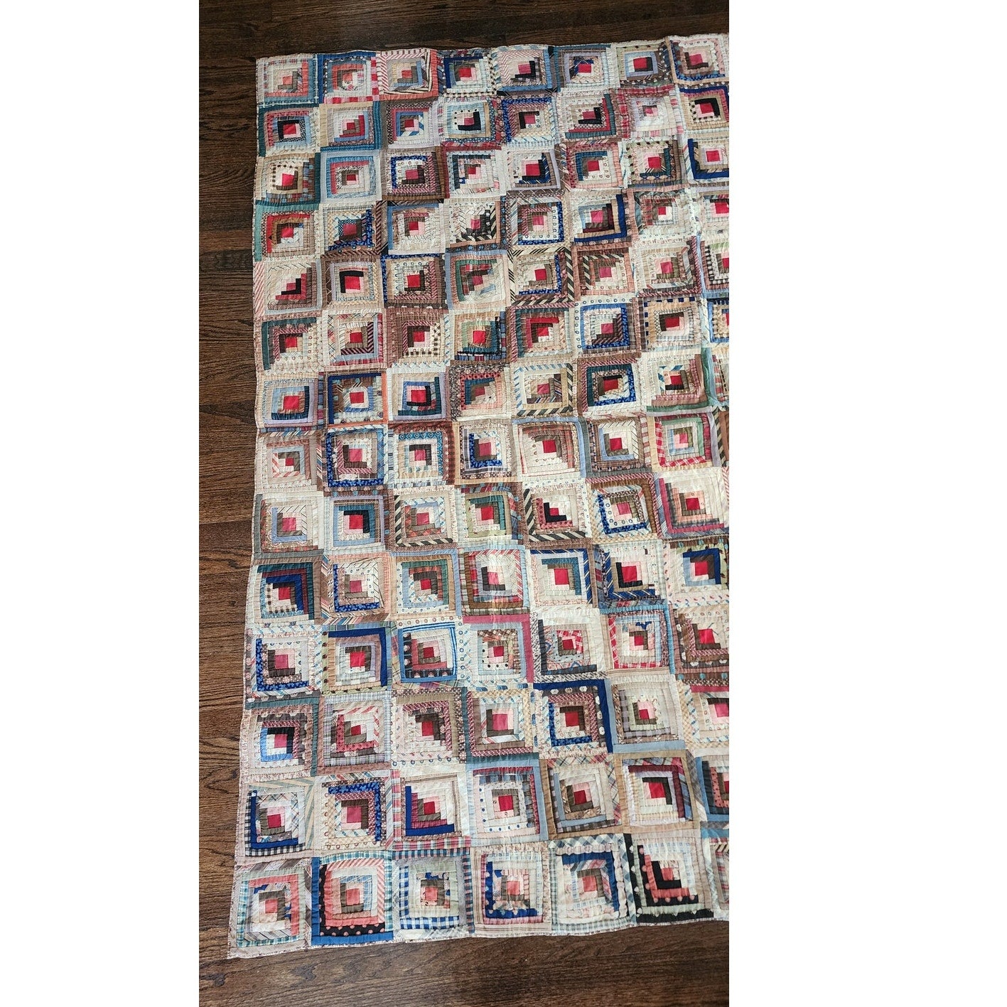 Antique Civil War Quilt Barn Raising Log Cabin Concentric Diamonds