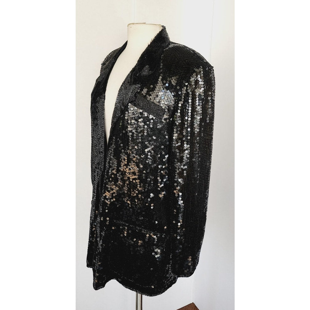 Vintage 80s Blazer Black Sequins & Beads Made in India